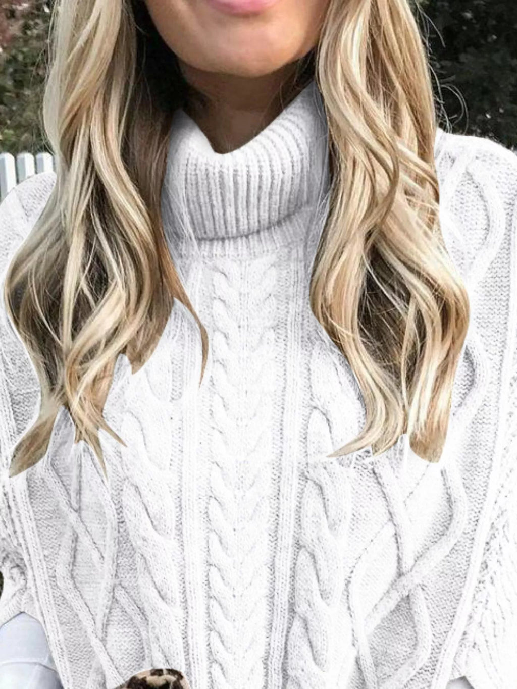 Chunky Cable Knit Turtleneck Poncho Cover Up (18)