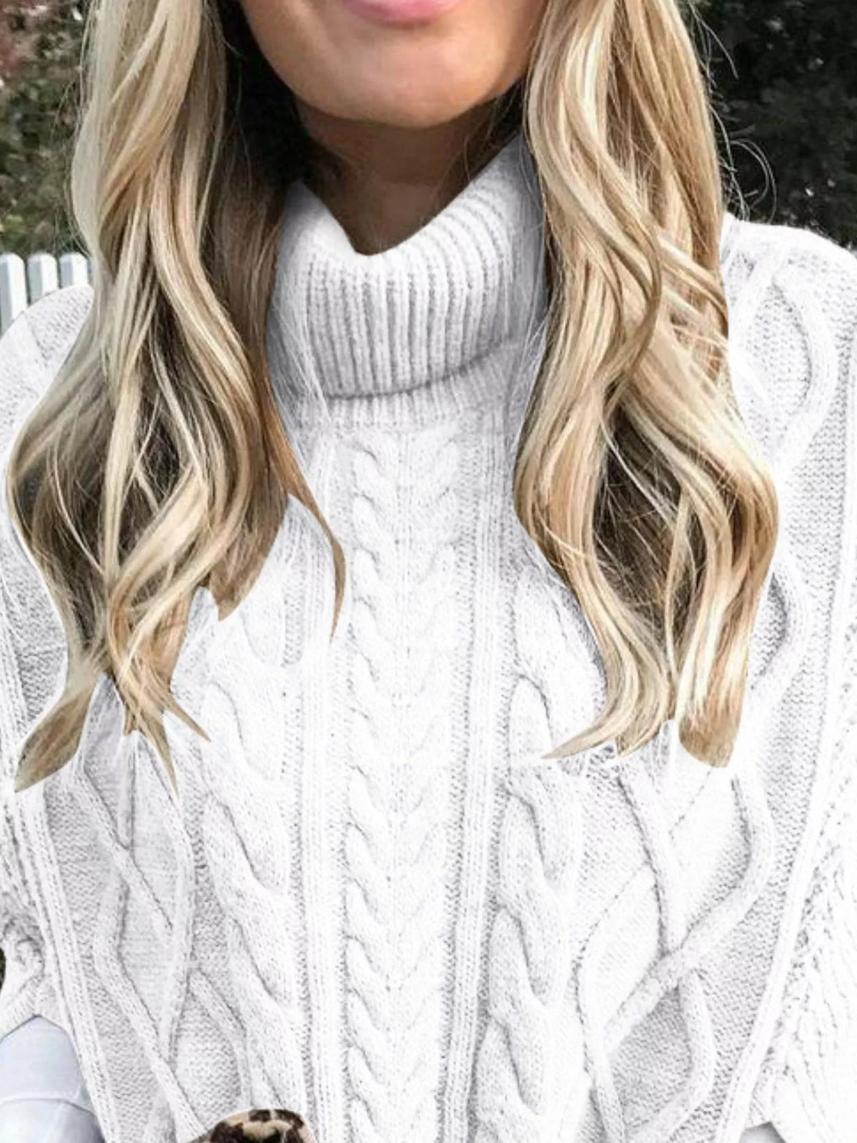 Chunky Cable Knit Turtleneck Poncho Cover Up (18)