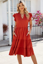 Ruched Notched Cap Sleeve Dress (14)