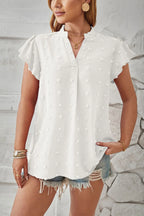 Swiss Dot Notched Cap Sleeve T-shirt (14)