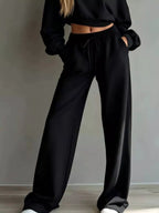 Round Neck Cropped Sweatshirt Wide-leg Pants Set (12)