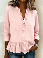 Full Size Ruffled V-neck Long Sleeve Blouse Plus
