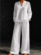 Notched Long Sleeve Top Pants Set (2)