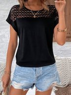 Lace Round Neck Short Sleeve T-shirt (12)