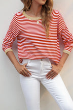 Striped Round Neck Drop Shoulder T-shirt (5)