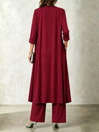 Full Size Cowl Neck Top Cardigan Pants Set Plus (15)