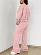 Casual Solid Color Zipper Jacket Wide Leg Pants Set (7)