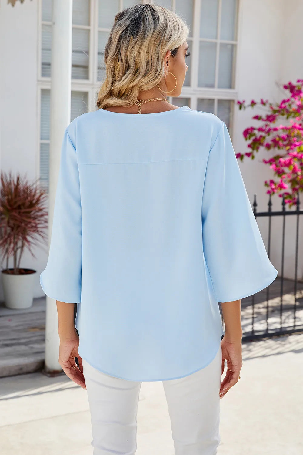 V-neck Three-quarter Sleeve Top (15)