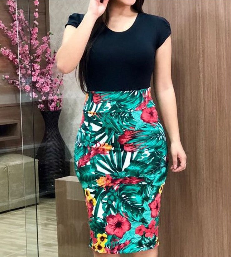 Printed Office Midi Pencil Dress Large variant CJNSSYLY02190-Leaf green-5XL|CJNSSYLY02190-Leaf green-M|CJNSSYLY02190-Leaf green-S|CJNSSYLY02190-Leaf green-XXL|CJNSSYLY02190-Leaf green-L|CJNSSYLY02190-Leaf green-XL|CJNSSYLY02190-Leaf green-XXXL