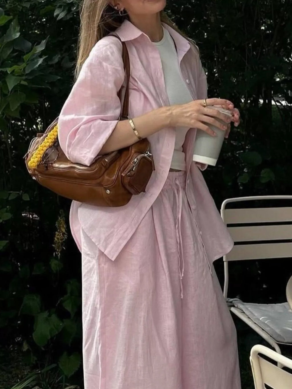 Button Up Shirt Drawstring Pants Set (9)
