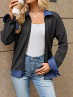 Contrast Denim Collar Zip Up Outerwear (8)