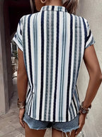 Striped Notched Short Sleeve Shirt (4)