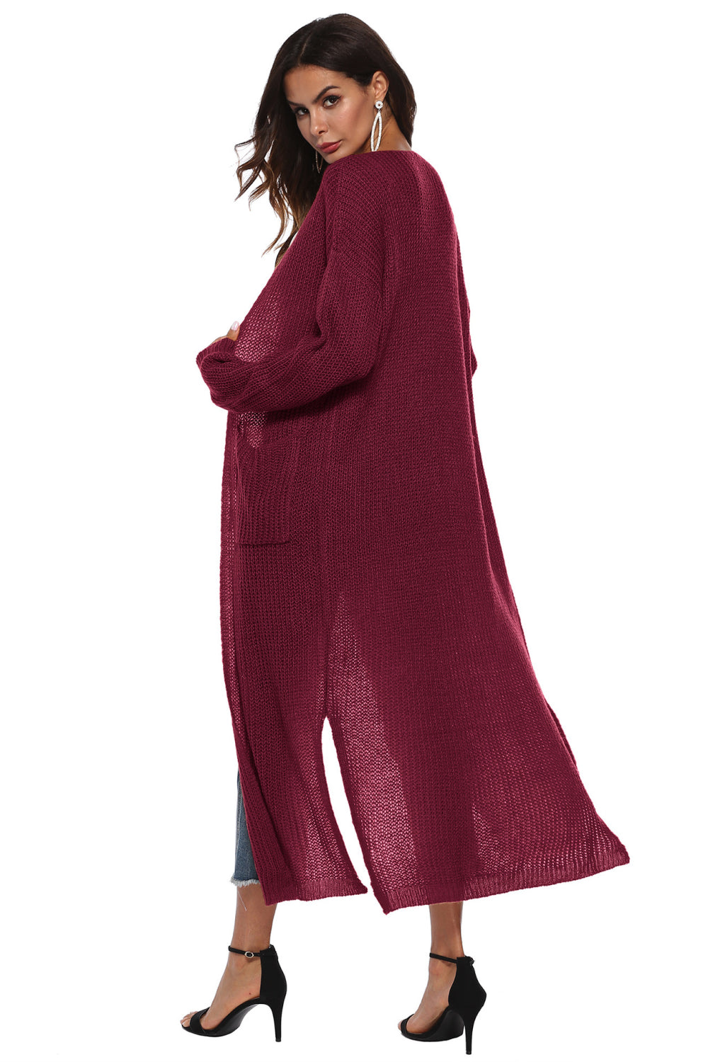Long Sleeve Open Front Buttoned Cardigan (27)