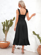 Square Neck Tie Strap Midi Dress (2)