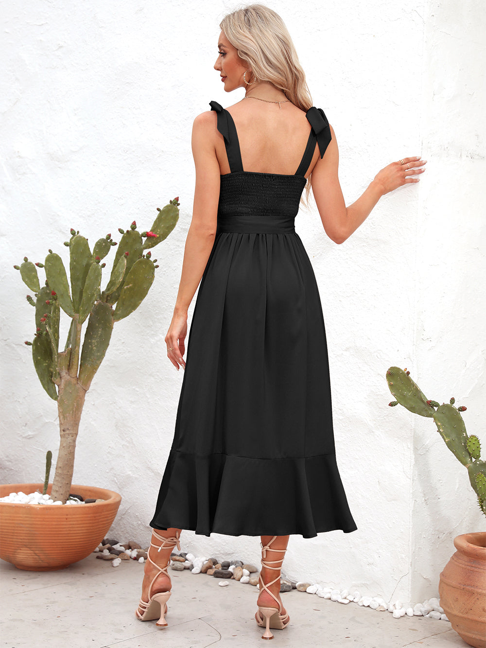 Square Neck Tie Strap Midi Dress (2)