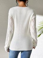 Openwork V-neck Long Sleeve Sweater (8)