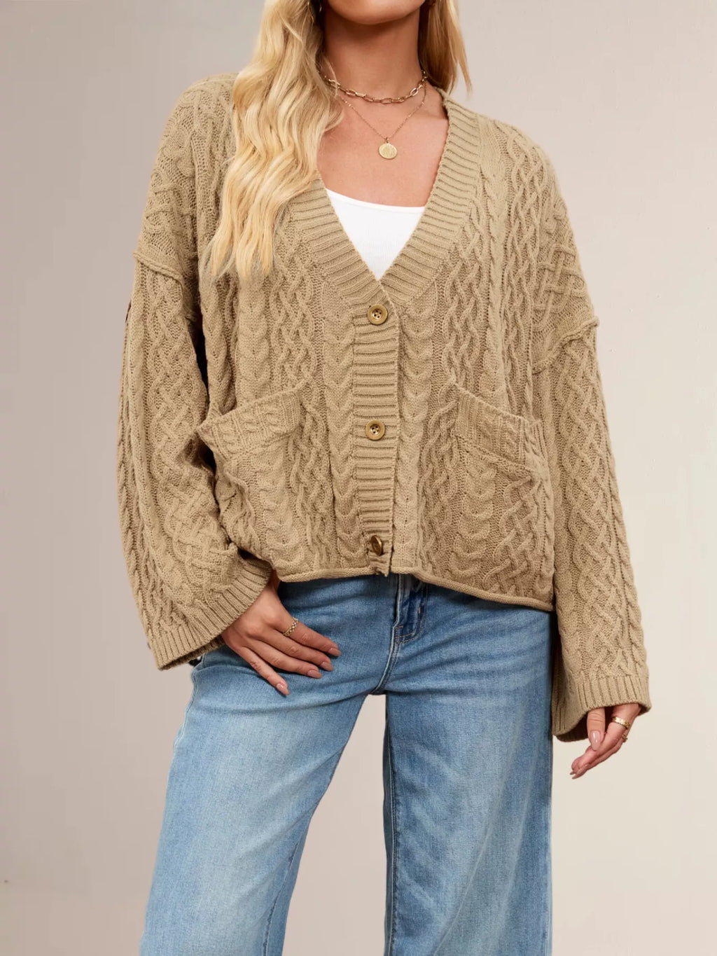Cable Knit Button-down Cardigan (18)