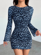 Leopard Print Round Neck Mesh Skirt photo 5