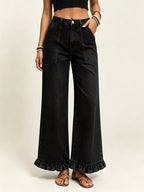 High-waisted Wide-leg Ruffle Hem Jeans (3)