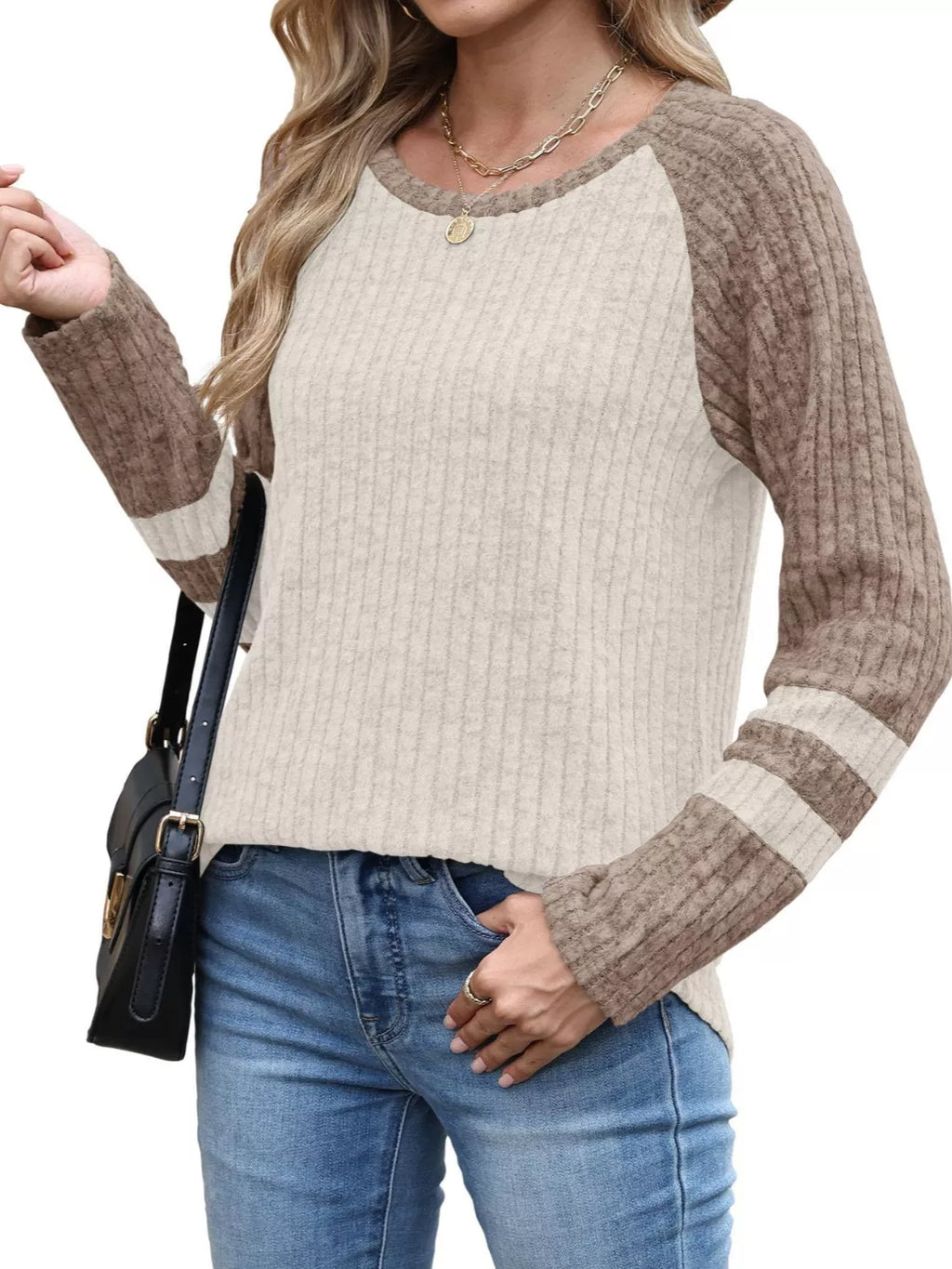 Ribbed Knit Raglan Long Sleeve T-shirt (2)