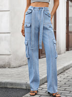 High-waisted Multi-pocket Cargo Jeans (2)