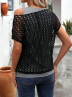 Lace Short Sleeve Fake Two Piece T-shirt (7)