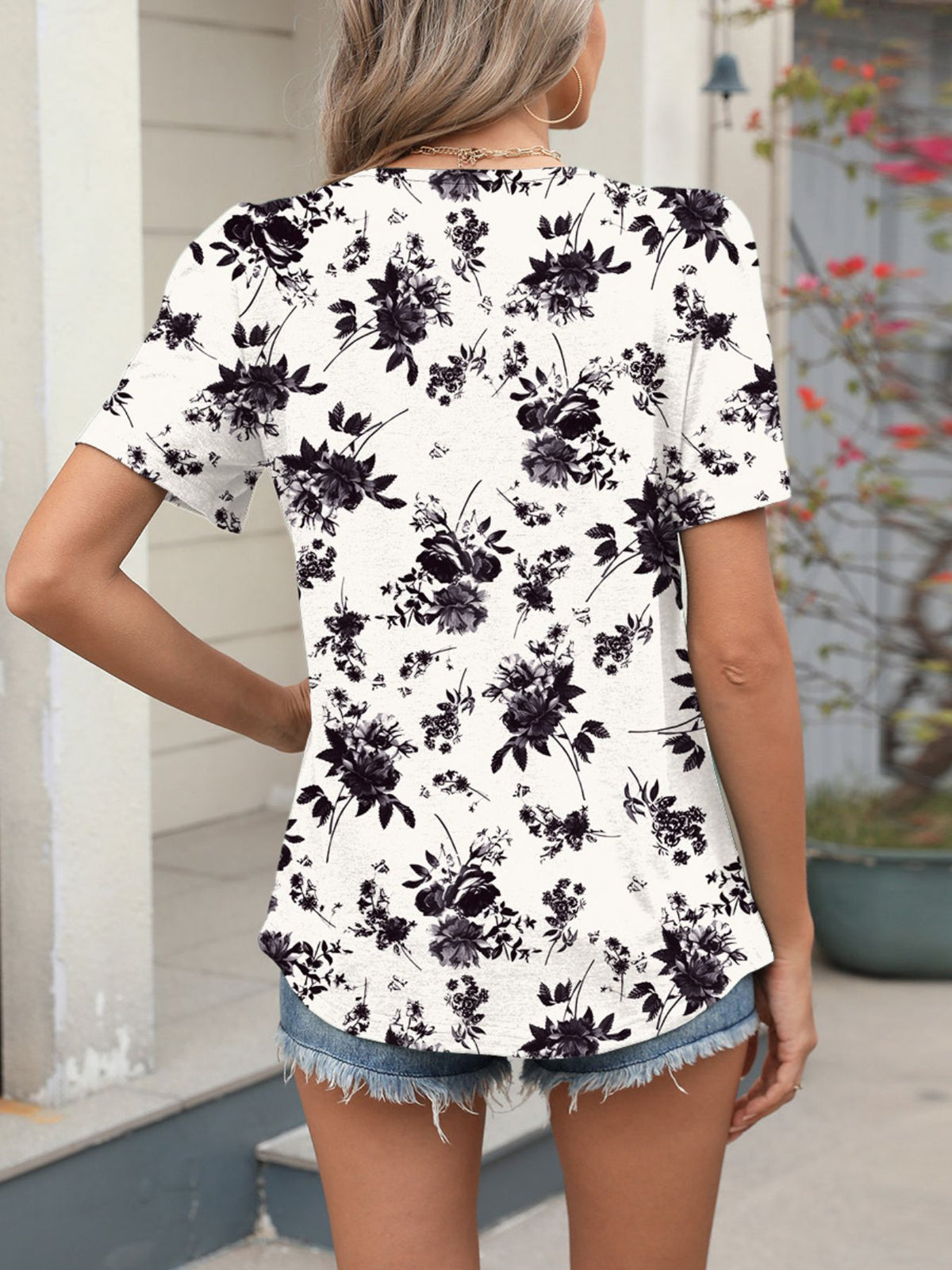 Floral Print Short Sleeve Blouse (14)