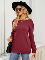 Ruched Shoulder Round Neck Long Sleeve Sweatshirt (2)