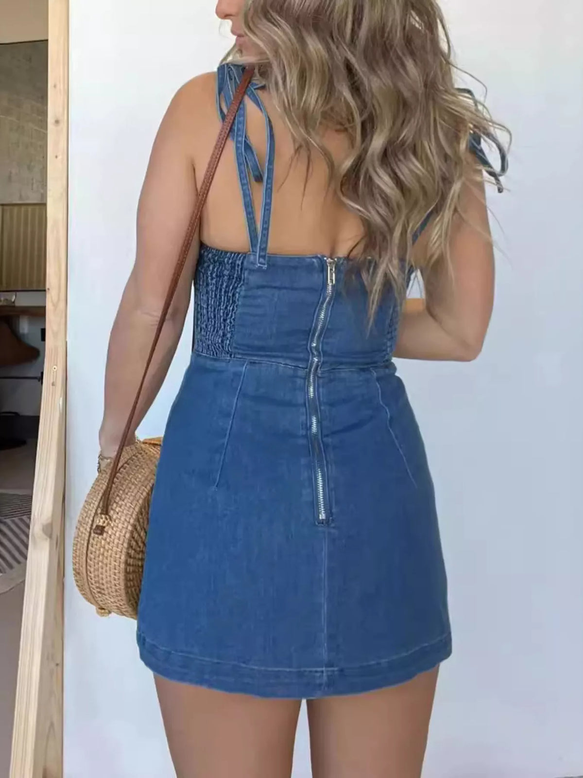 Full Size Tie-strap Denim Mini Dress Plus (8)