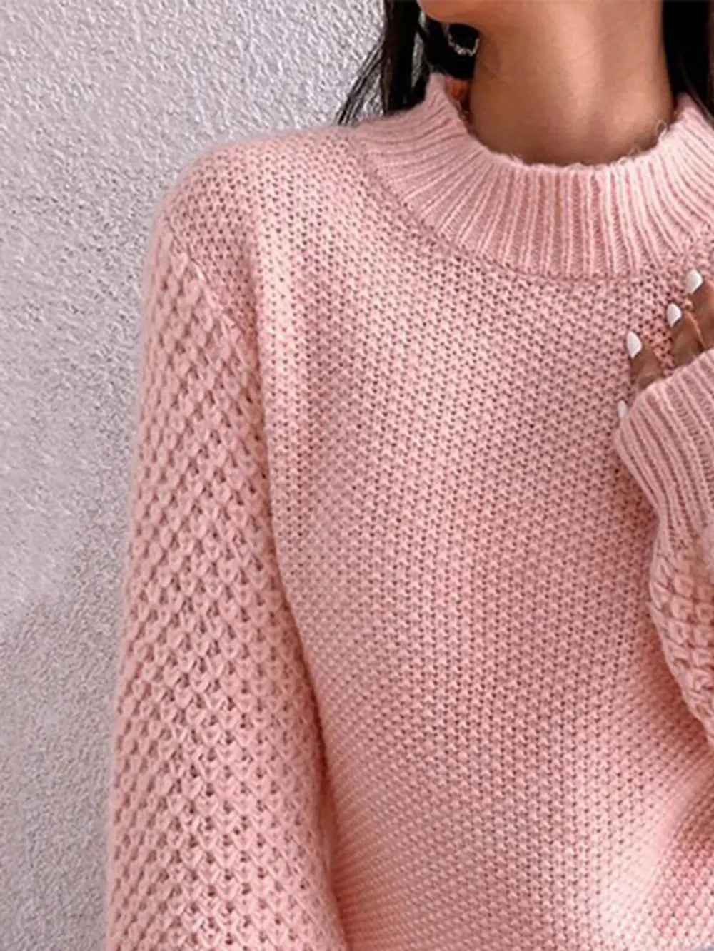 Openwork Mock Neck Long Sleeve Sweater (3)