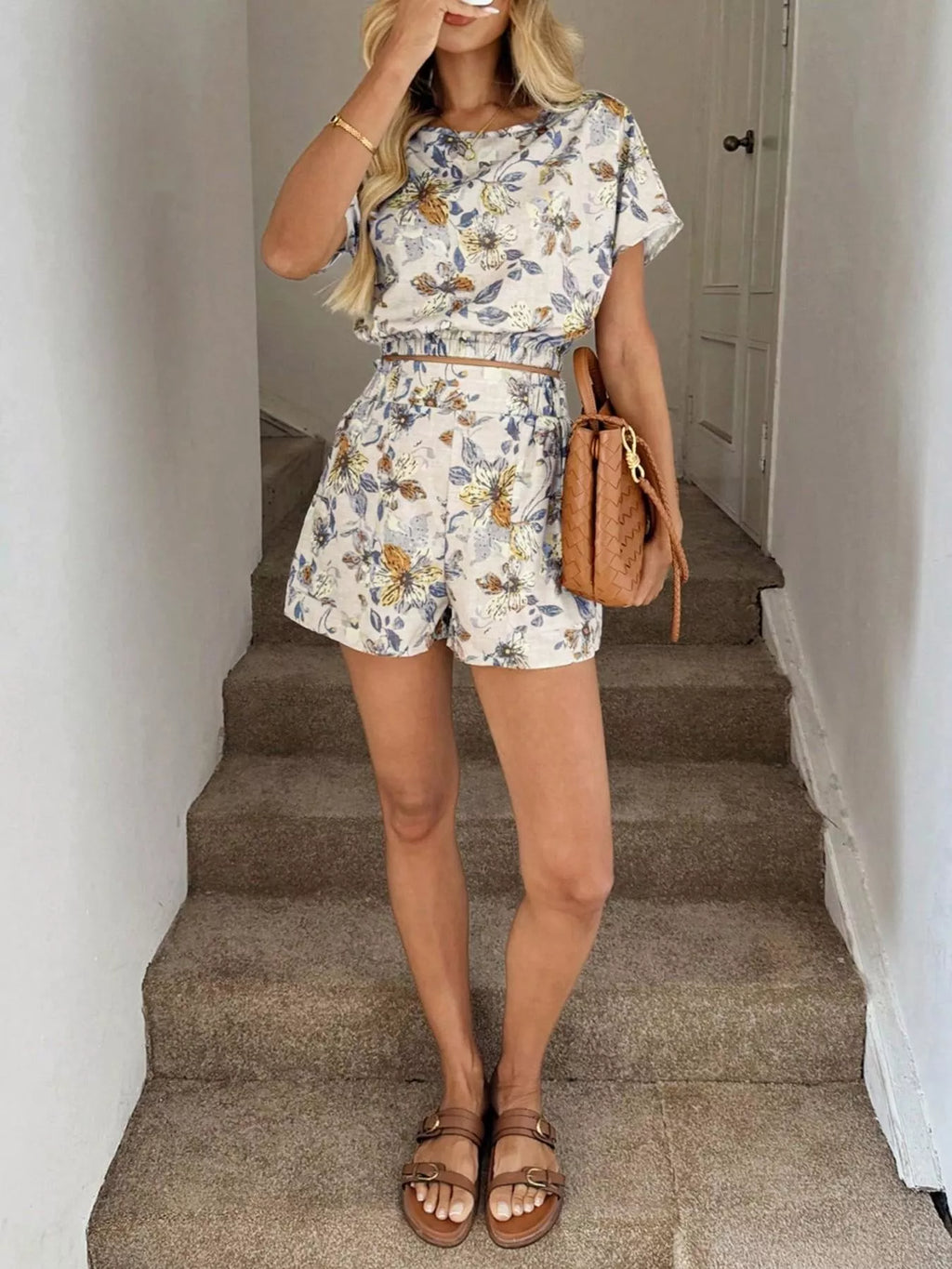 Floral Print Crop Top Shorts Set (16)