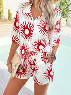 Printed Collared Neck Half Sleeve Top Shorts Set (7)