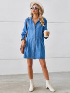 Button Up Flounce Sleeve Mini Denim Dress (6)