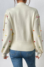 Pom-pom Trim Mock Neck Long Sleeve Pullover Sweater (6)