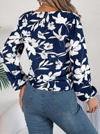 Printed V-neck Long Sleeve Blouse (14)