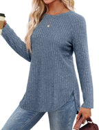 Casual Ribbed Knit Long Sleeve T-shirt (15)