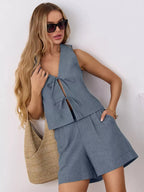 Tie-front Sleeveless Top Shorts Set (14)