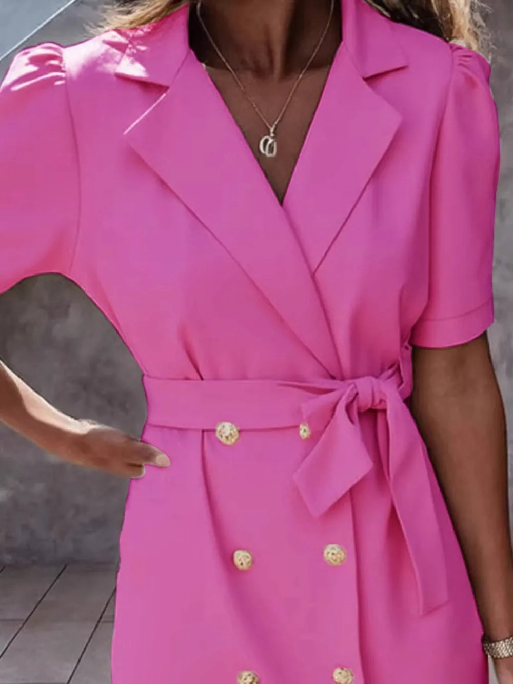Lapel Collar Short Sleeve Tie Waist Mini Dress (9)
