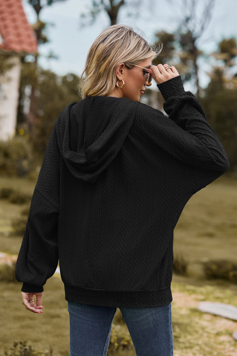 Cable-knit Long Sleeve Hooded Jacket (24)