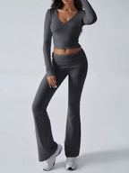 Ruched Long Sleeve Top Pants Set (8)