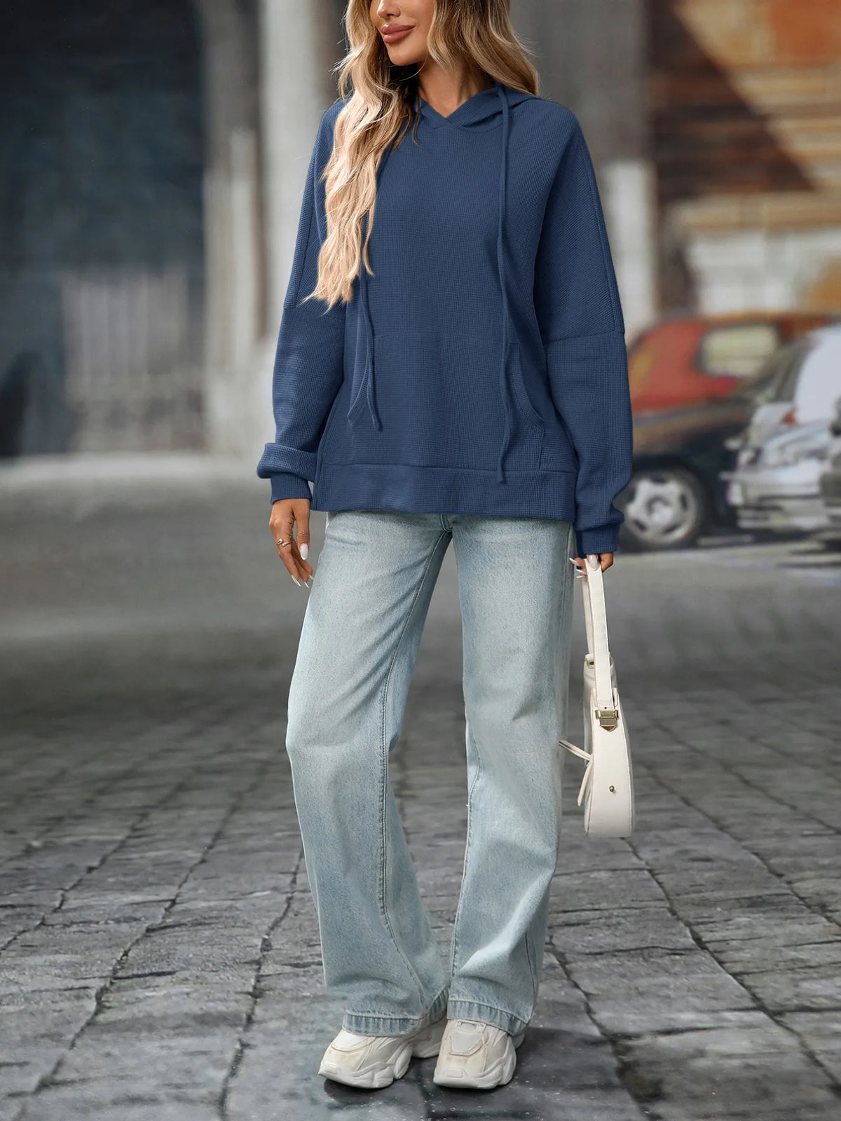 Textured Drawstring Long Sleeve Hoodie (25)