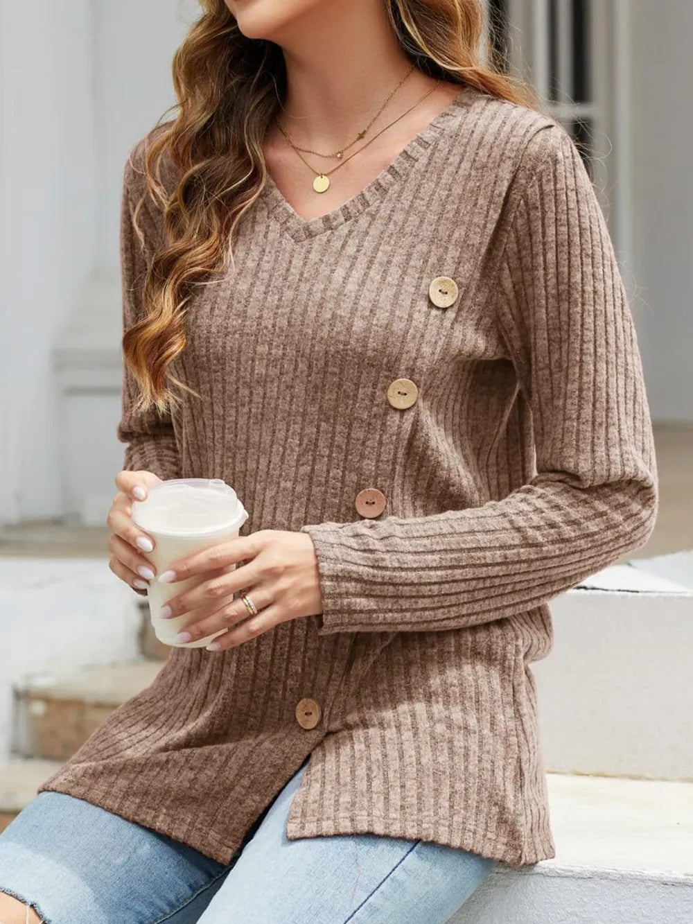 V-neck Long Sleeve T-shirt (5)