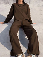 Round Neck Long Sleeve Top Elastic Waist Pants Set (2)