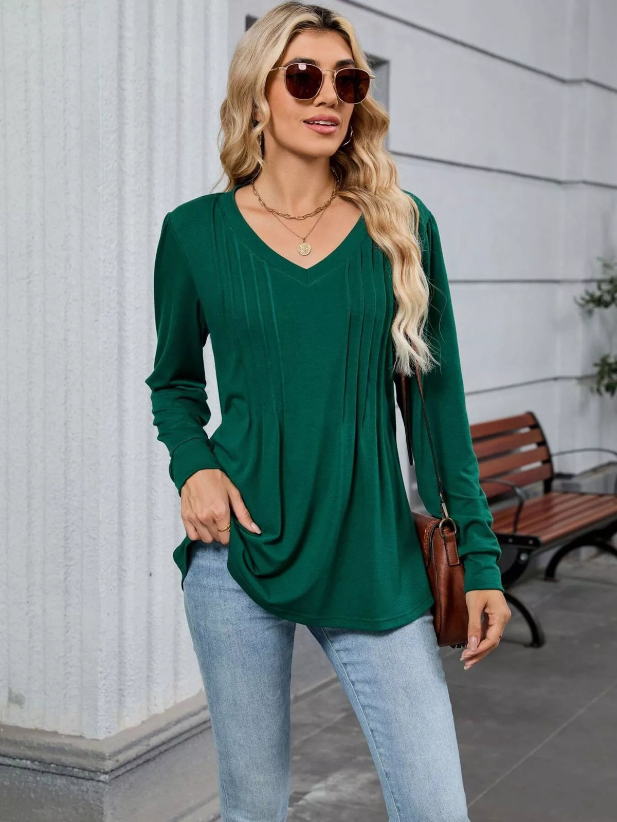 V-neck Long Sleeve Relaxed Fit T-shirt (12)