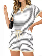 Striped Short Sleeve Polo Shorts Set (3)
