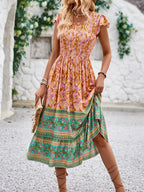 Printed Round Neck Cap Sleeve Dress (9)