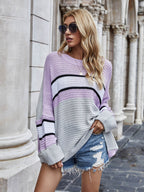 Striped Horizontal Ribbing Long Sleeve Tunic Sweater (3)