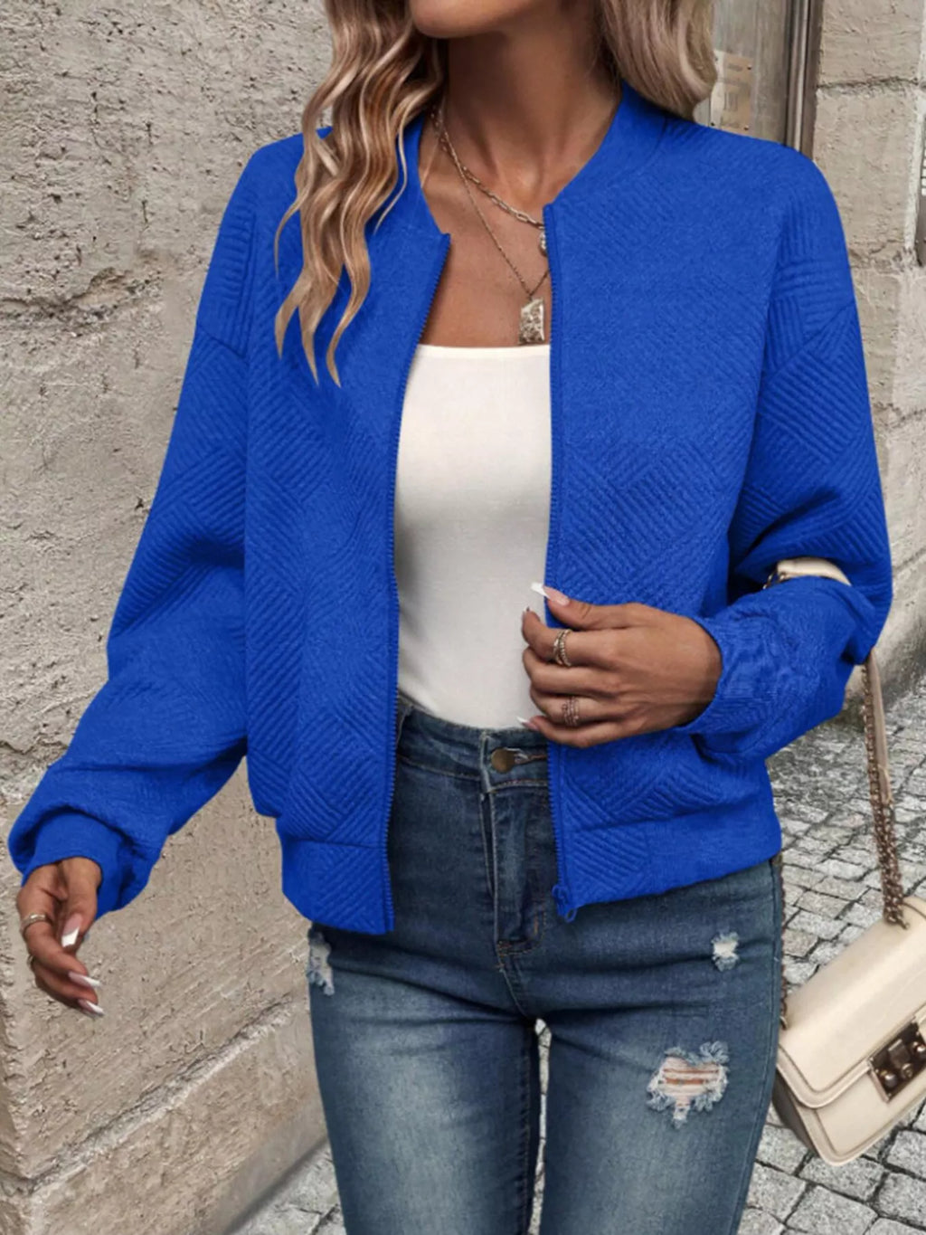 Textured Knit Zip-up Bomber Jacket (21)