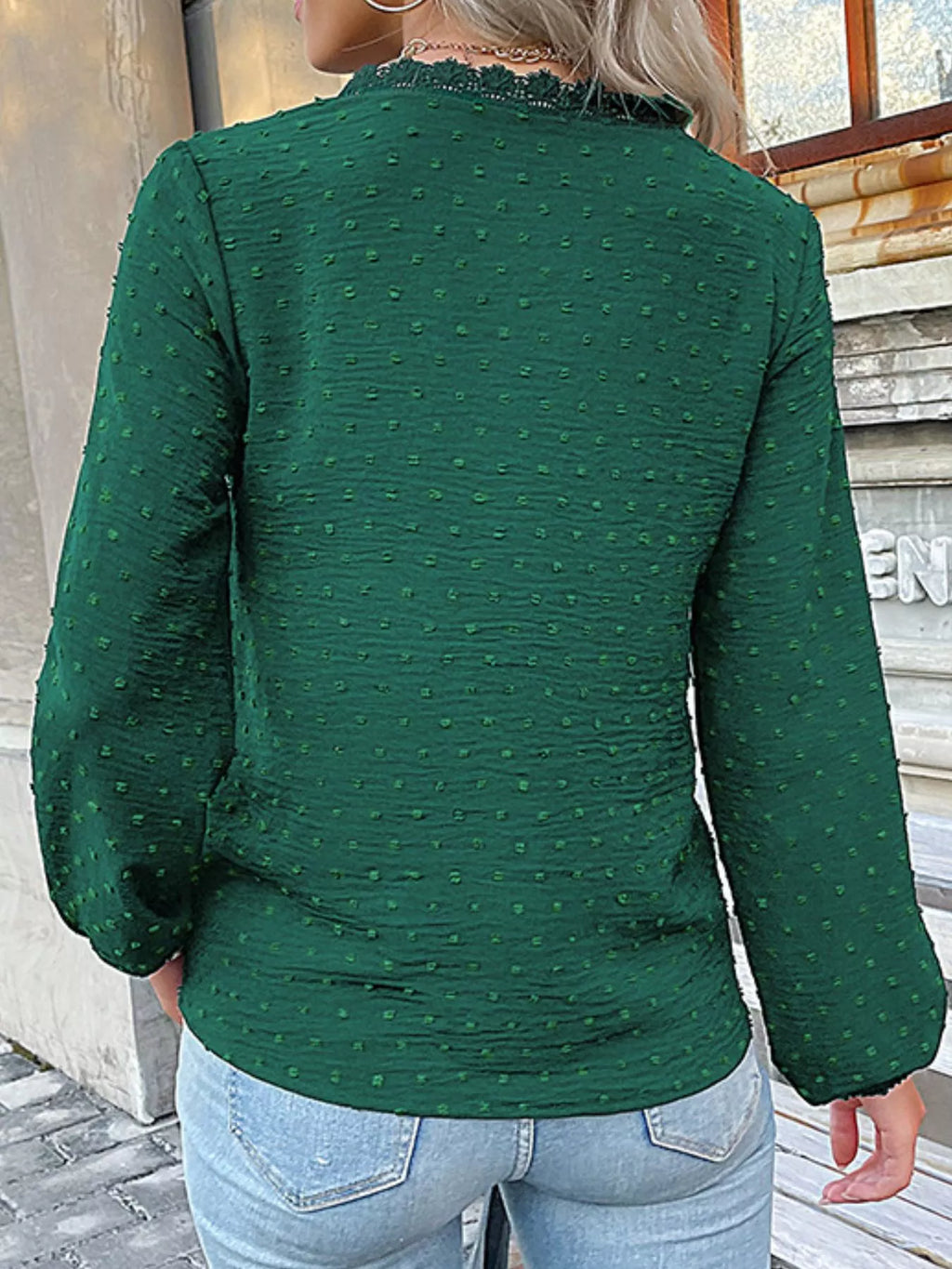 Lace Detail V-neck Long Sleeve Blouse (3)