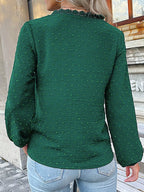 Lace Detail V-neck Long Sleeve Blouse (3)